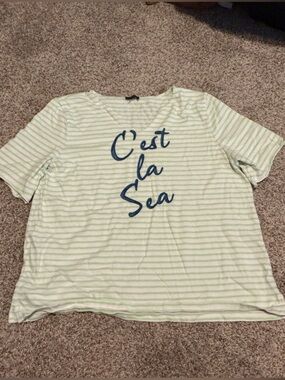 Talbots Striped "Cest ‘la Sea" Graphic Tee in Light Green and White